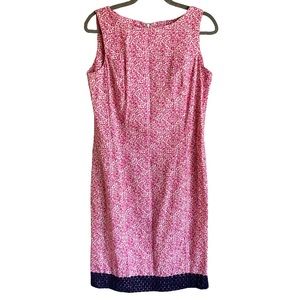 Talbots Pink White Floral Lace‎ Trim Sleeveless Midi Shift Office Dress Size 8